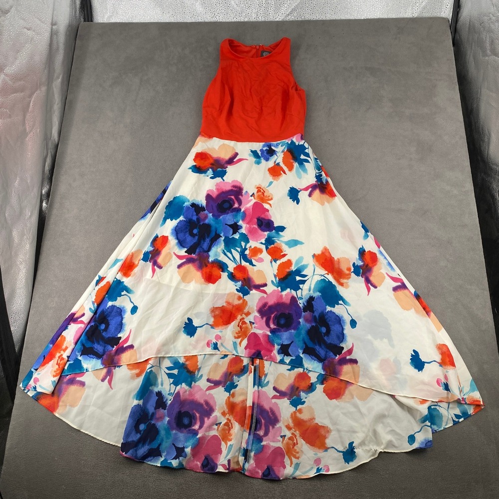 Vince Camuto Women Orange Floral High Low Maxi Dress Sleeveless Size 4 5969 - Picture 1 of 9